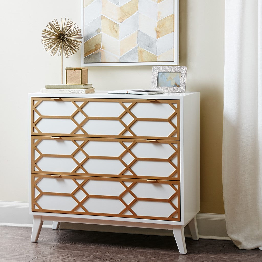 Madison Park Maria Gold Lattice Accent Chest - White 