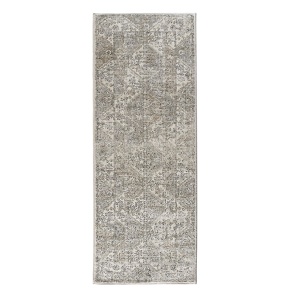 Dakota Tiled Border Area Rug - Beige / Cream - 3x7' Runner