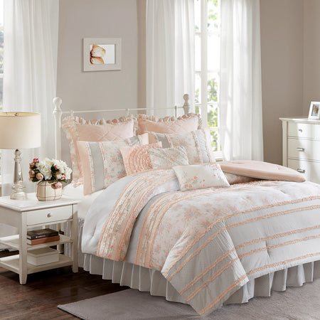 Madison Park Serendipity Cotton Percale Comforter Set - Blush - Queen Size