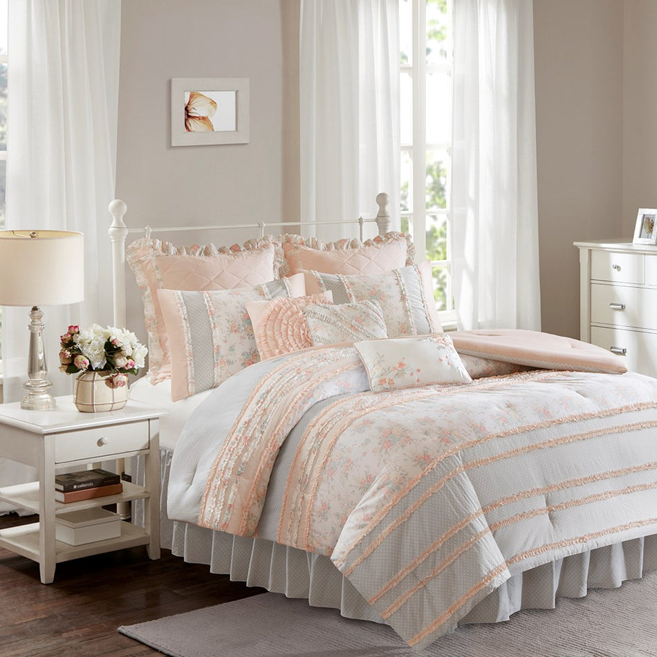 Madison Park Serendipity Cotton Percale Comforter Set - Blush - Twin Size / Twin XL Size