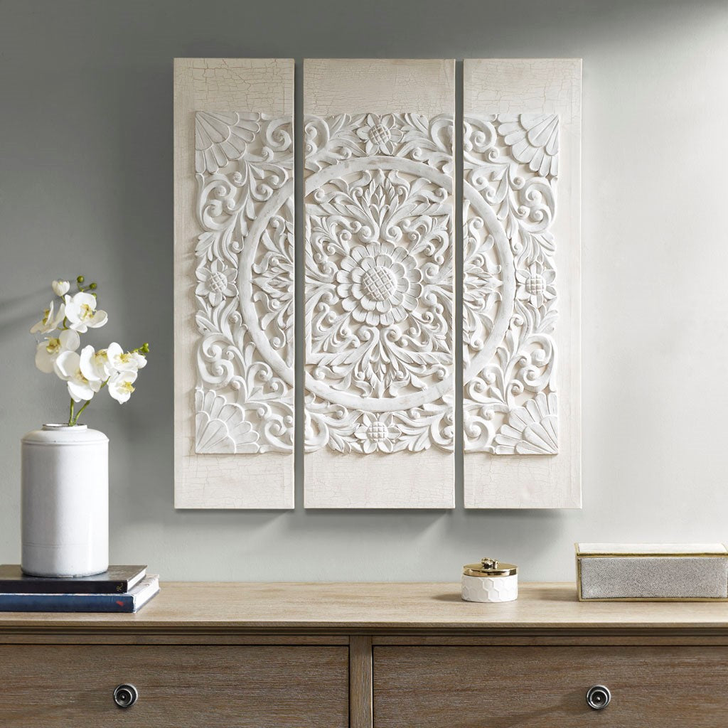 Madison Park Mandala 3D Embellished Canvas 3 Piece Set - Off White 