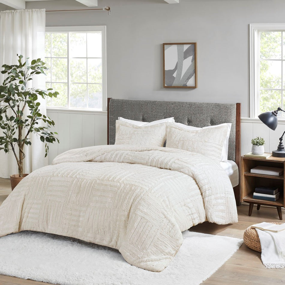 Madison Park Arctic Fur Down Alternative Comforter Mini Set - Ivory - Full Size / Queen Size