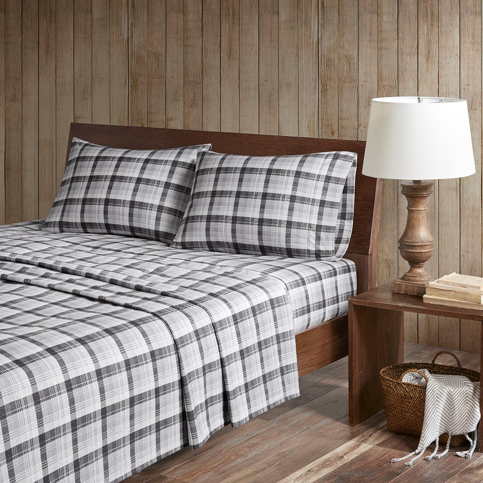 Woolrich Cotton Flannel Sheet Set - Grey Plaid - King Size