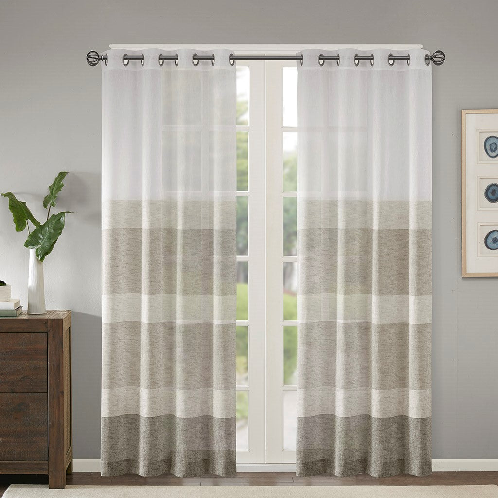 Madison Park Hayden Woven Faux Linen Striped Window Sheer - Neutral - 50x95"