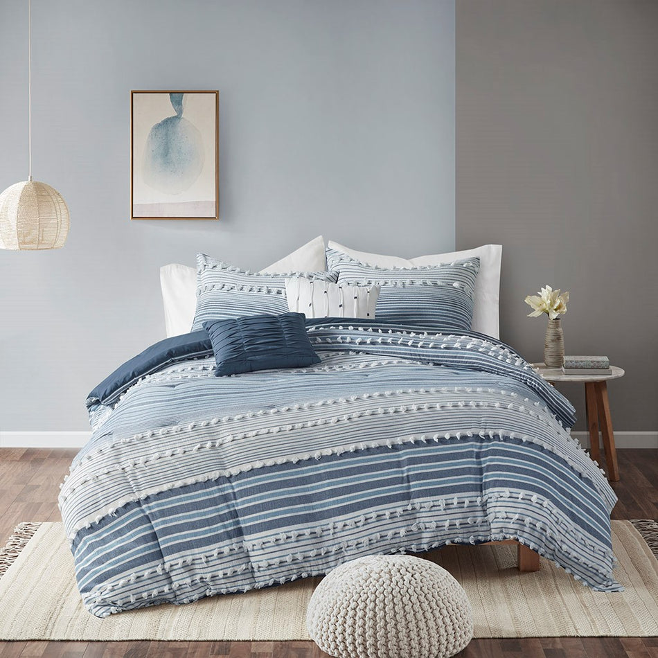 Urban Habitat Calum Cotton Jacquard Comforter Set - Navy  - Twin Size / Twin XL Size Shop Online & Save - expresshomedirectr.com