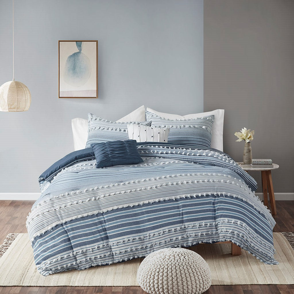 Urban Habitat Calum Cotton Jacquard Comforter Set - Navy  - Full Size / Queen Size Shop Online & Save - expresshomedirectr.com