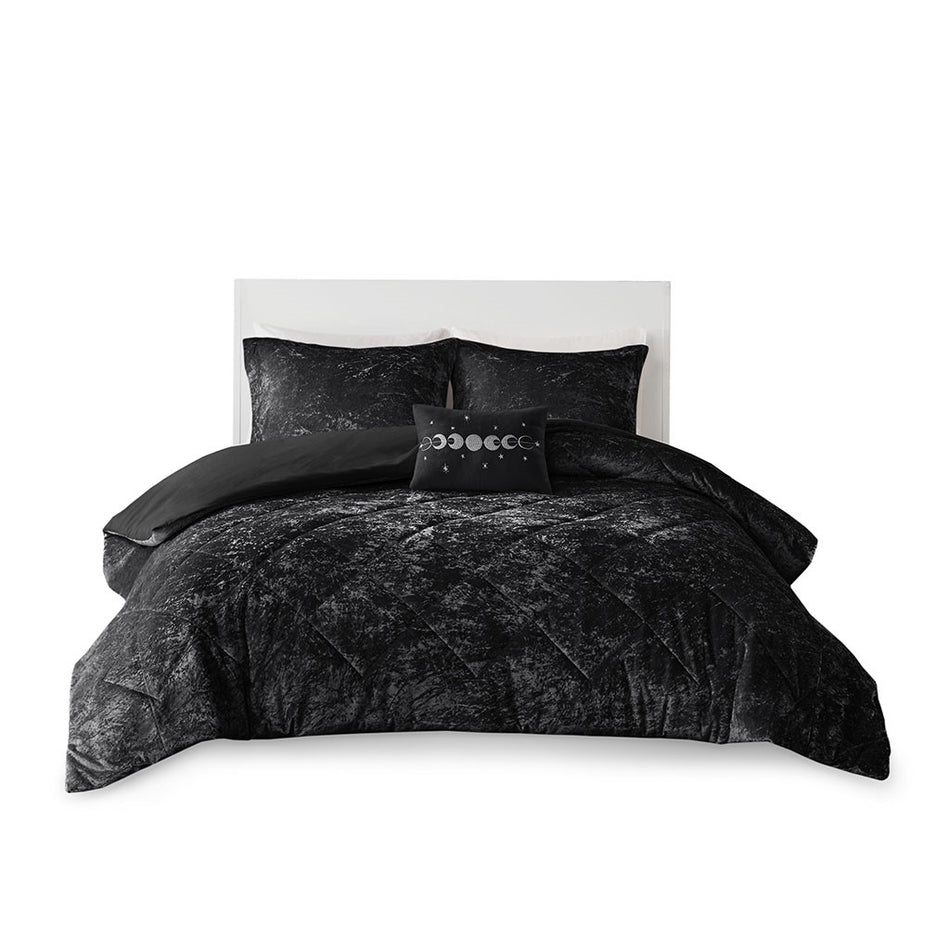 Felicia Velvet Duvet Cover Set - Black - King Size / Cal King Size