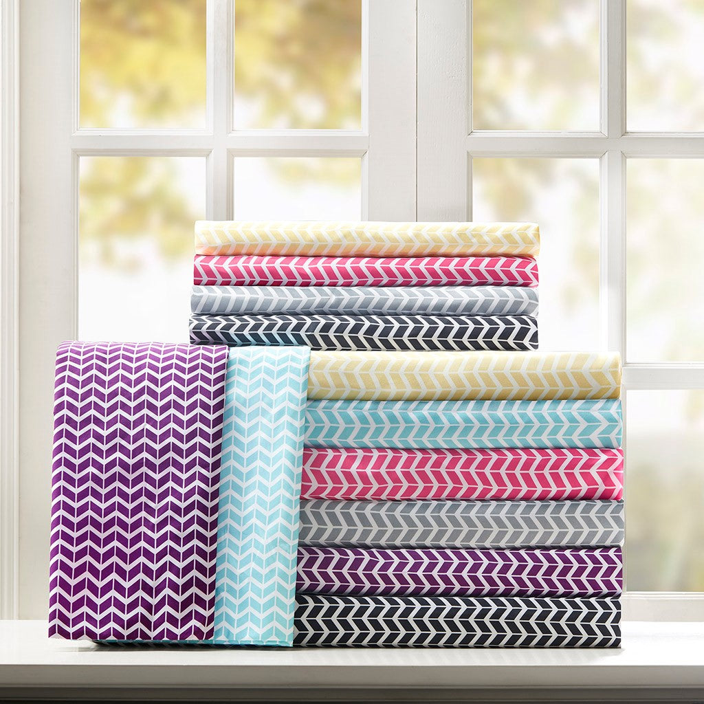 Intelligent Design Chevron Printed Microfiber Sheet Set - Aqua - King Size