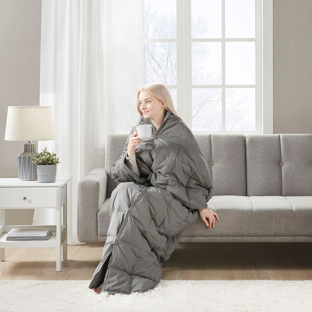 True North by Sleep Philosophy Hadly Goose Feather and Down Wearable Throw - Grey - 62x68"