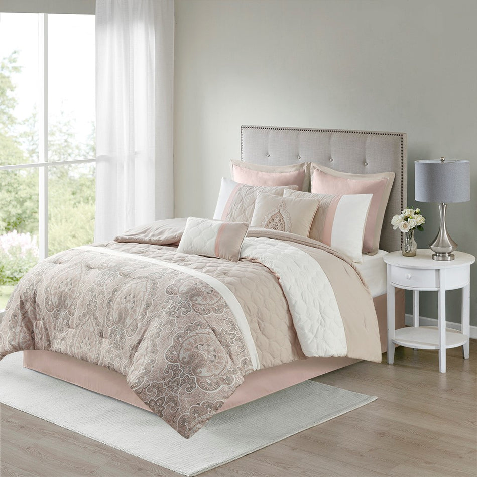 Shawnee 8 Piece Comforter Set - Blush - King Size