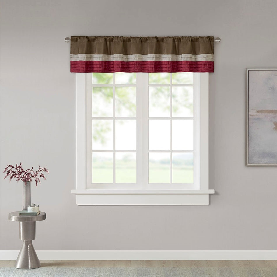 Madison Park Amherst Polyoni Pintuck Window Valance - Red - 50x18"