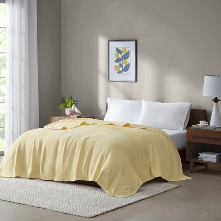 Madison Park Freshspun Basketweave Cotton Blanket - Yellow - King Size