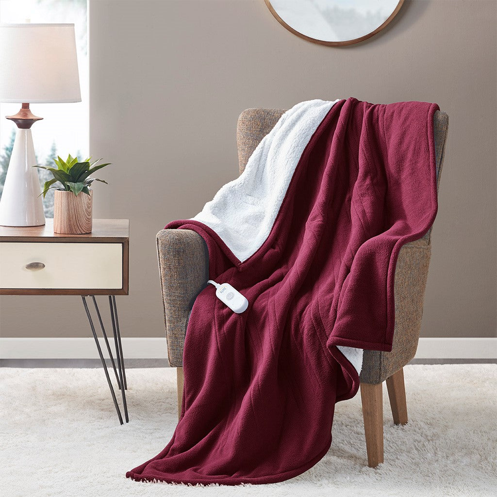 Serta Fleece to Sherpa Heated Throw - Burgundy - 50x60"