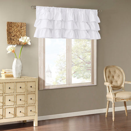 Madison Park Anna Cotton Oversized Ruffle Valance - White - 50x18"