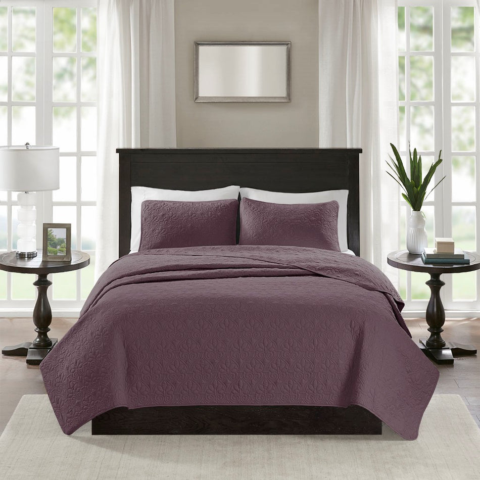 Quebec Reversible Quilt Set - Purple - Full Size / Queen Size