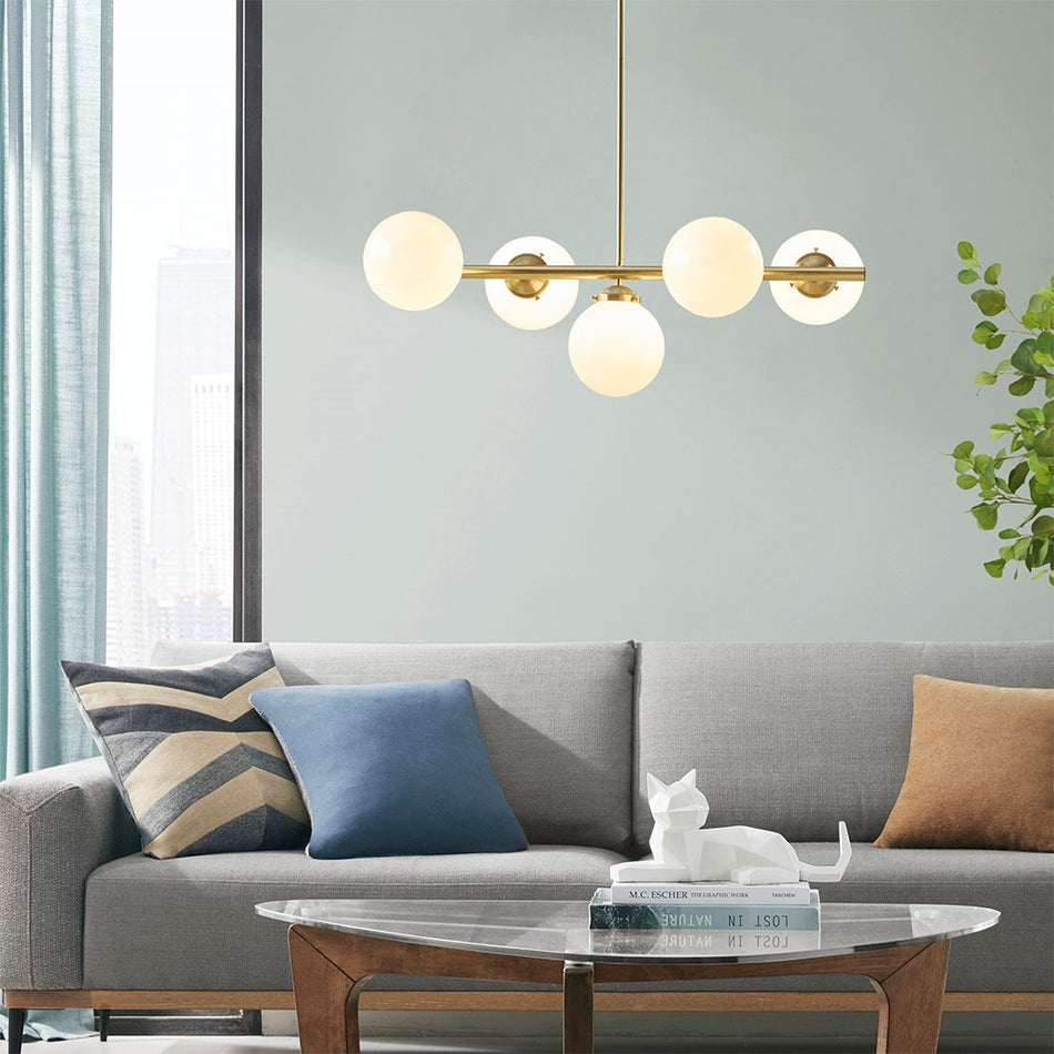 Aurelia 5-Light Chandelier with Frosted Glass Globe Bulbs - Gold