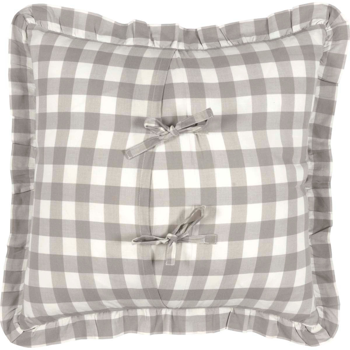 April & Olive Annie Buffalo Grey Check Ruffled Fabric Pillow 18x18 By VHC Brands