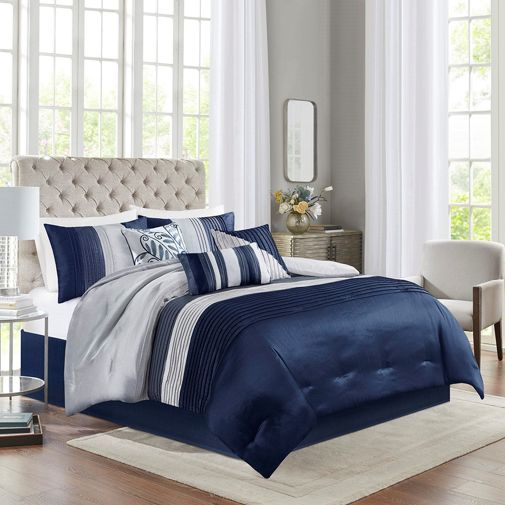 Madison Park Amherst 7 Piece Comforter Set - Navy - Cal King Size