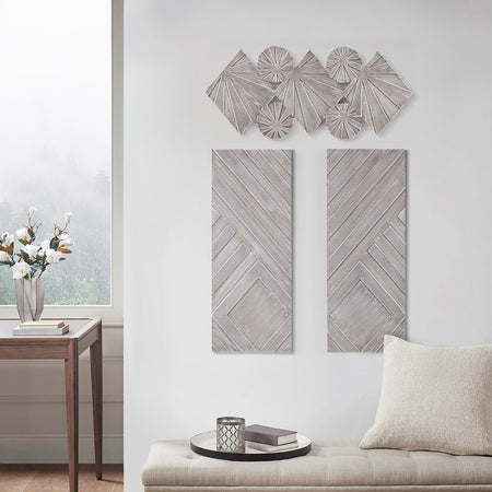 Madison Park Ash Carved Wood 3 Piece Set Wall Decor - Grey / Silver 