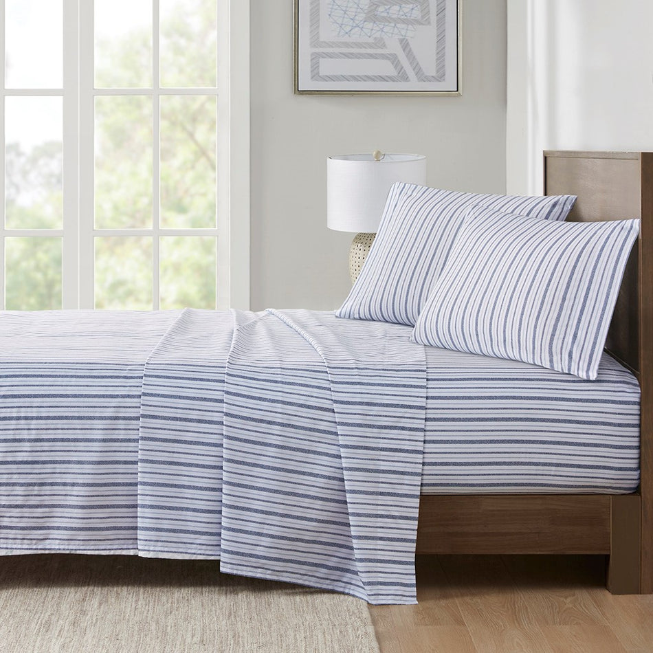 Madison Park Essentials 200 Thread Count Printed Cotton Sheet Set - Blue Stripe  - Queen Size Shop Online & Save - expresshomedirectr.com