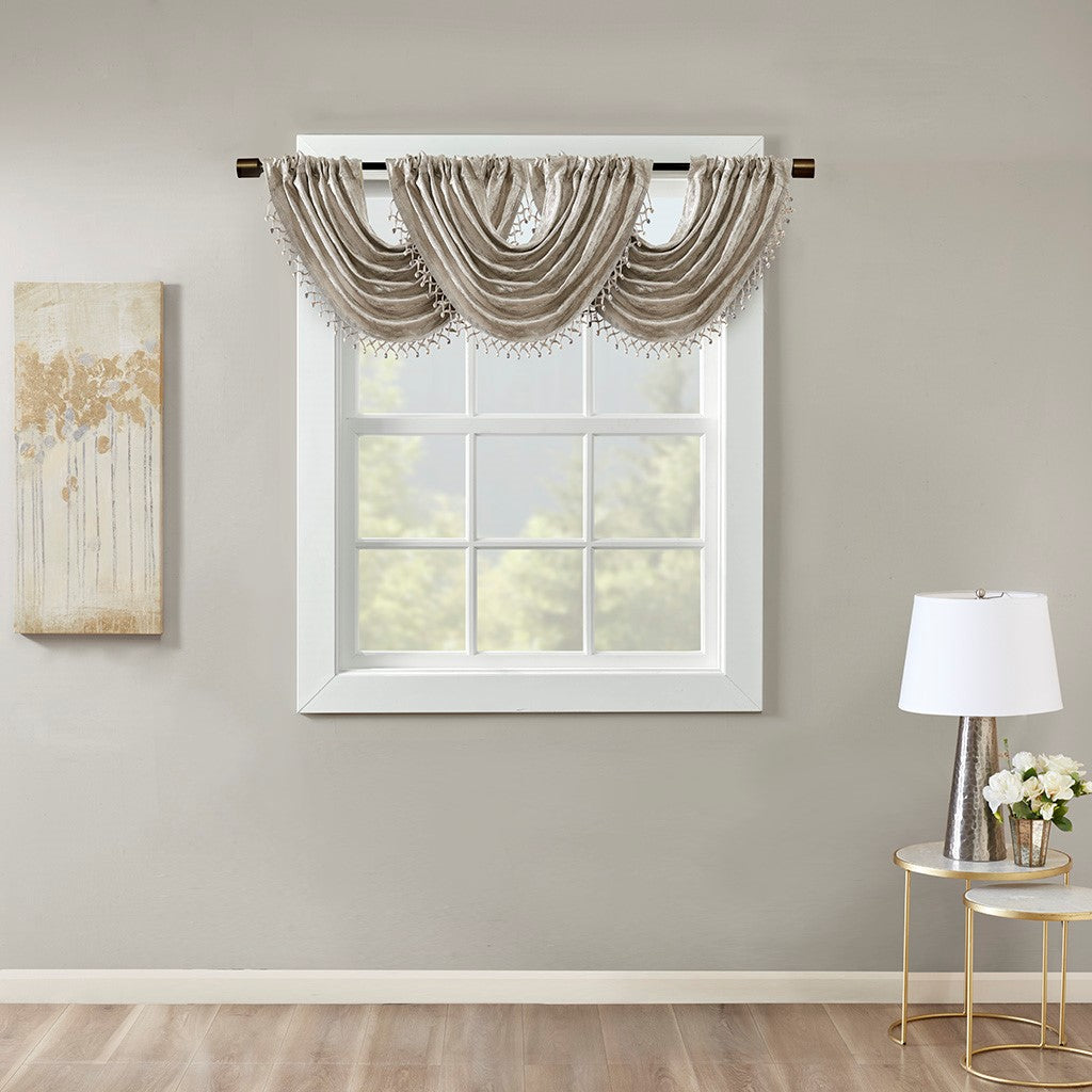 SunSmart Cassius Marble Jacquard Rod Pocket Valance Embellished Trim - Gold - 46x38"