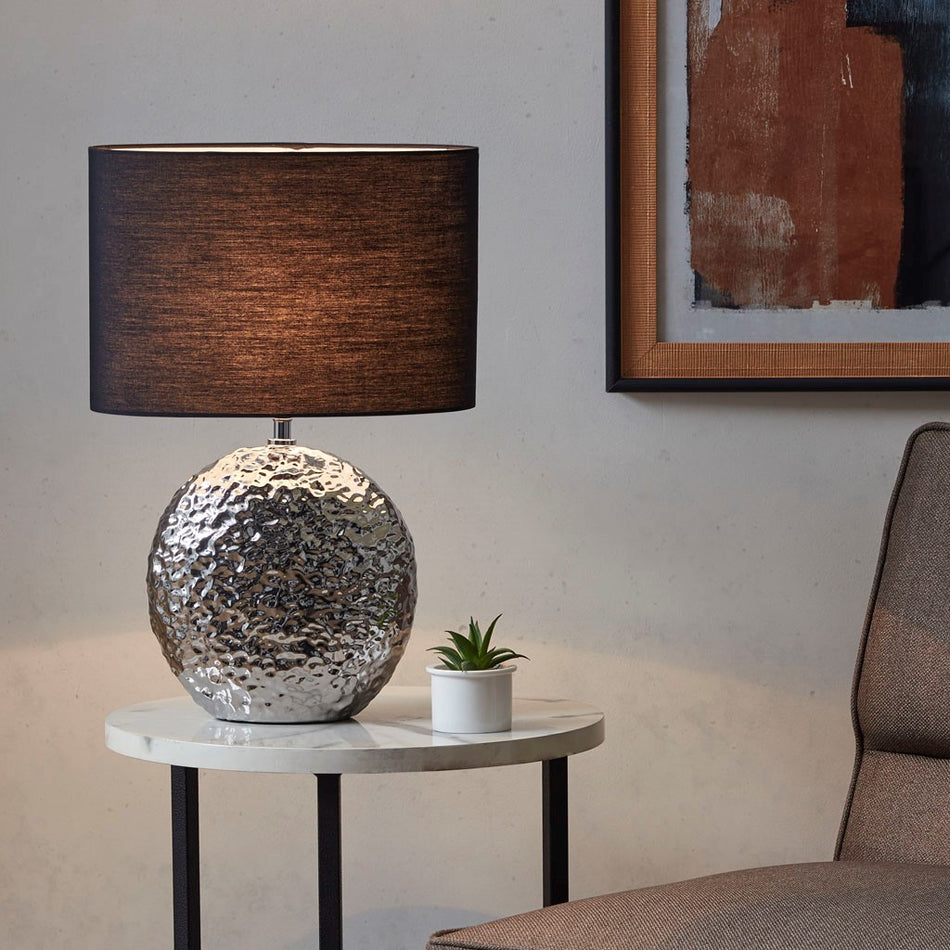 Alessio Oval Ceramic Table Lamp - Silver