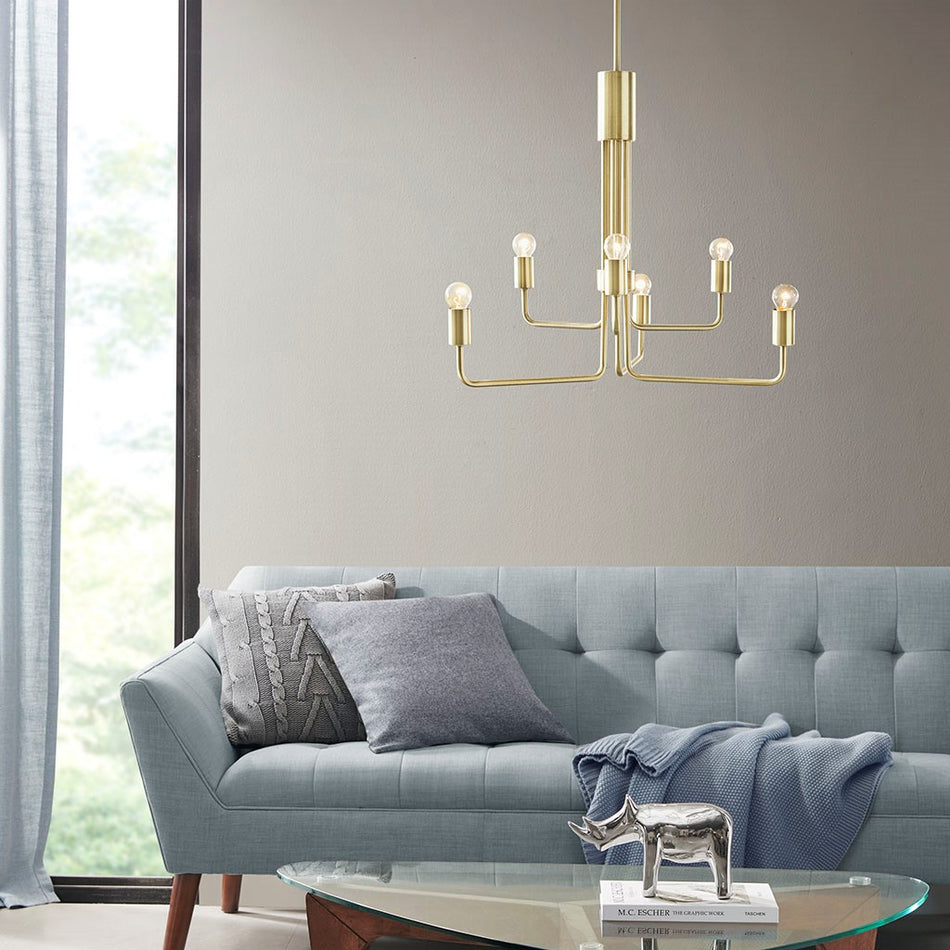 Milo 6-Light Metal Chandelier - Antique Brass