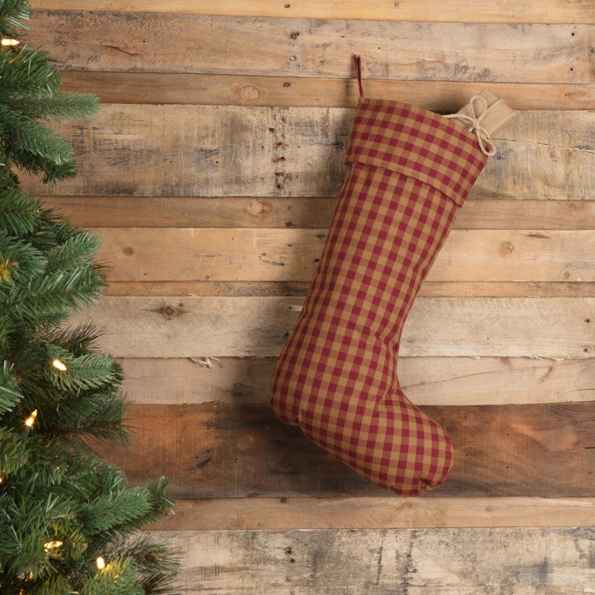 Seasons Crest Burgundy Check Stocking 12x20 By VHC Brands