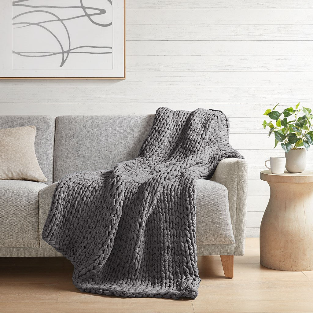 Madison Park Chunky Double Knit Handmade Throw - Charcoal - 50x60"