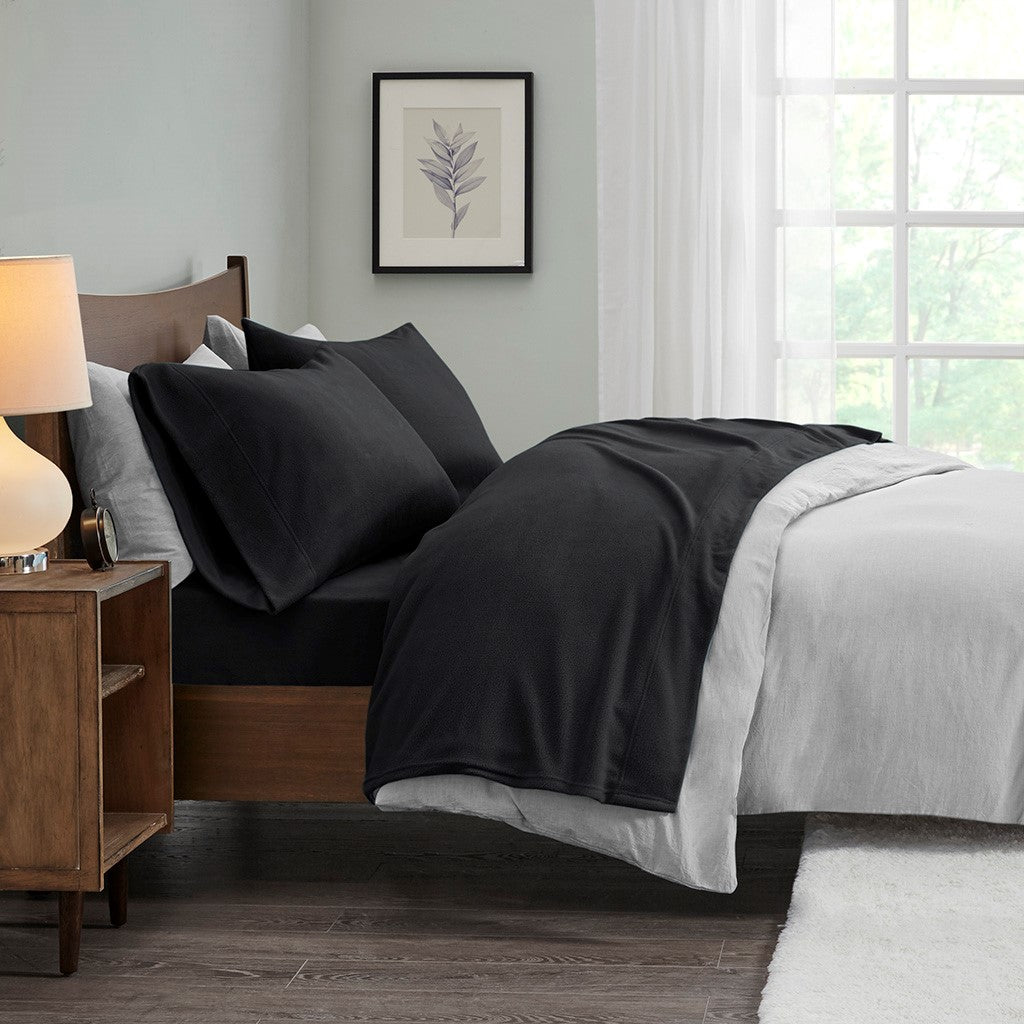 True North by Sleep Philosophy Micro Fleece Sheet Set - Black - Cal King Size