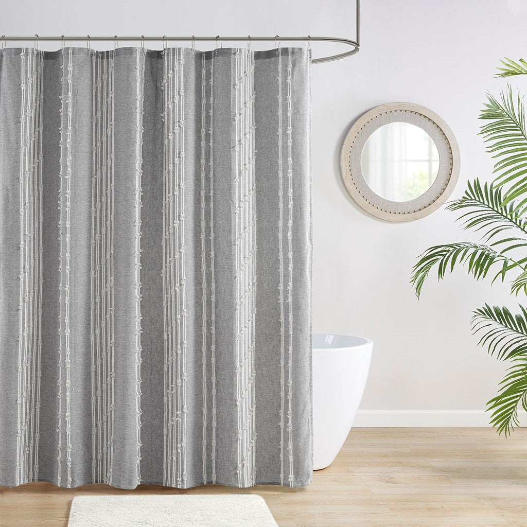 INK+IVY Kara Cotton Jacquard Shower Curtain - Gray - 72x72"