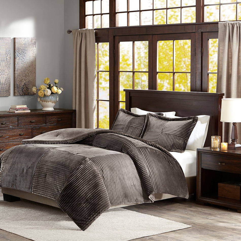 Madison Park Parker Plush Down Alternative Comforter Set - Grey - King Size / Cal King Size