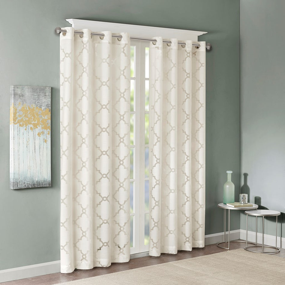 Madison Park Eden Fretwork Burnout Sheer Panel - Ivory - 50x95"