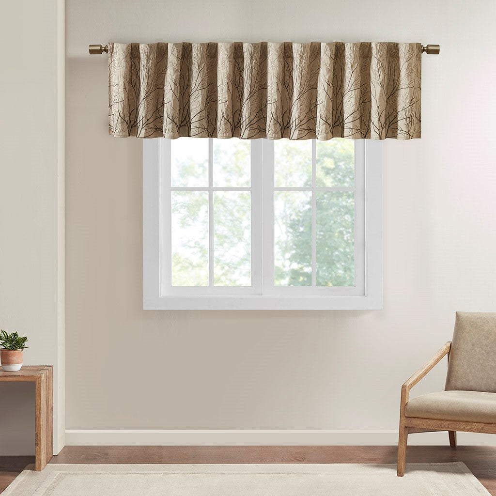 Madison Park Andora Faux Silk Embroidered Window Valance - Tan - 50x18"