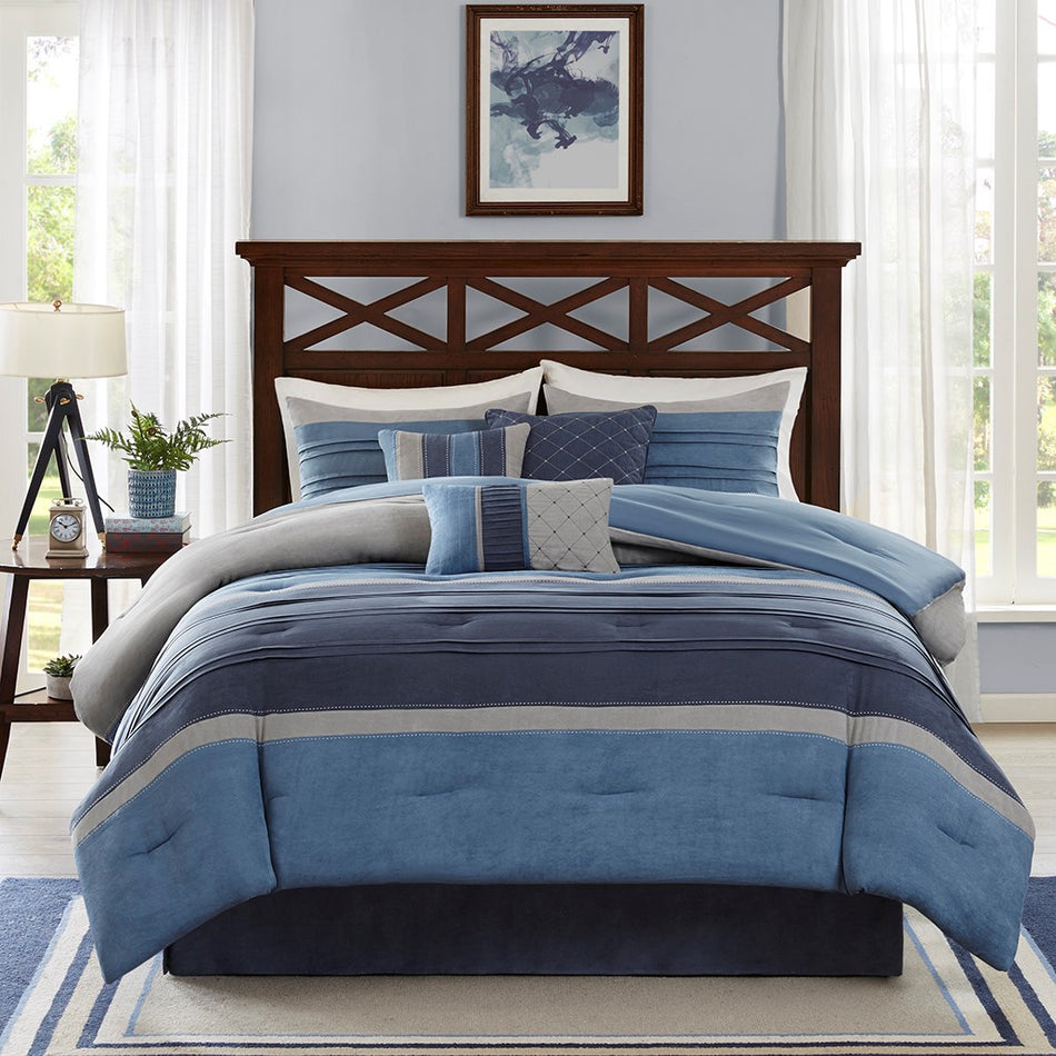 Collins 7 Piece Comforter Set - Navy - Cal King Size