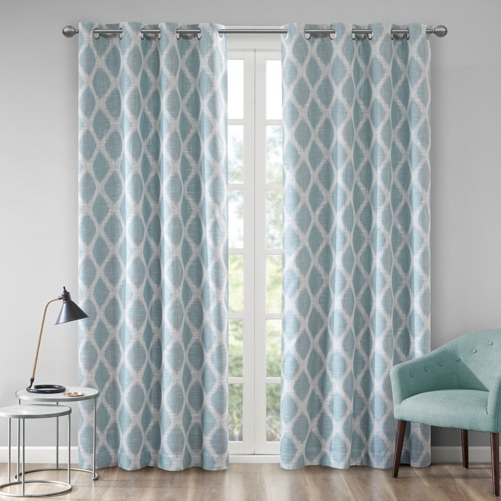 SunSmart Blakesly Printed Ikat Blackout Patio Curtain - Aqua - 100x84"