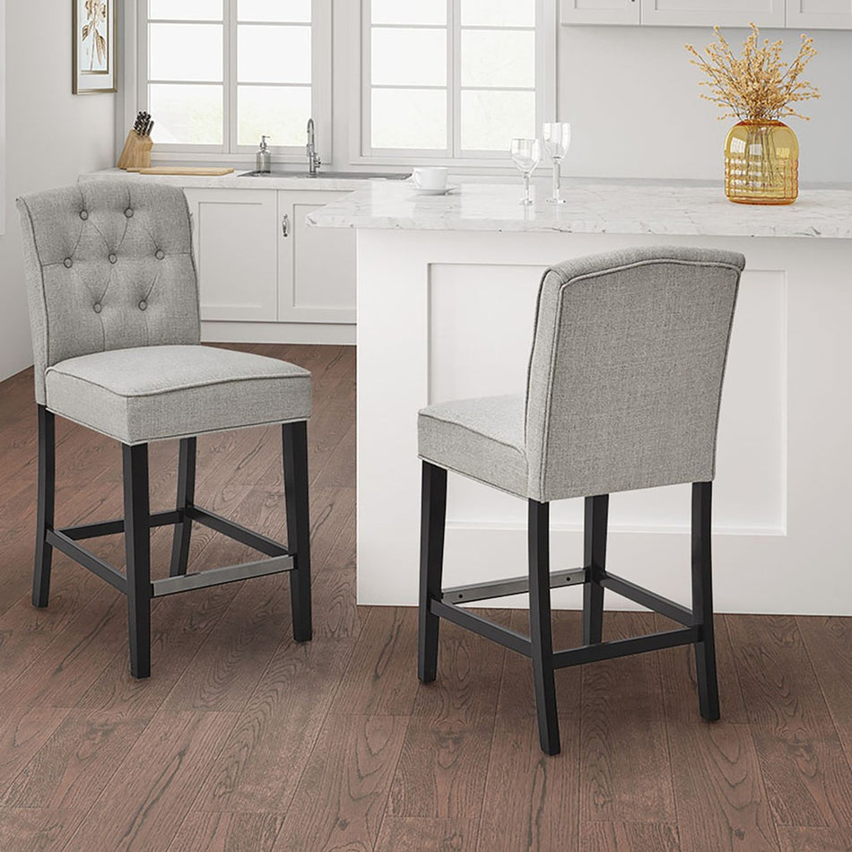 Marian Tufted Counter Stool - Light Grey