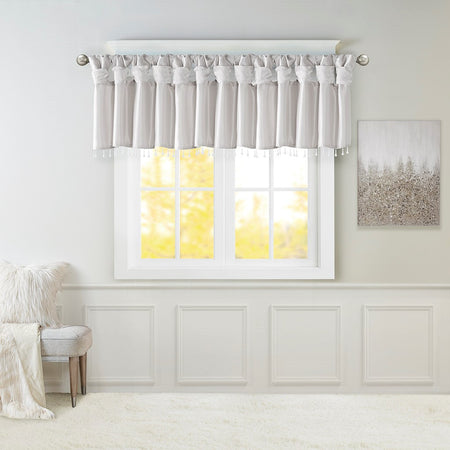 Madison Park Emilia Lightweight Faux Silk Valance With Beads - Silver - 50x26"