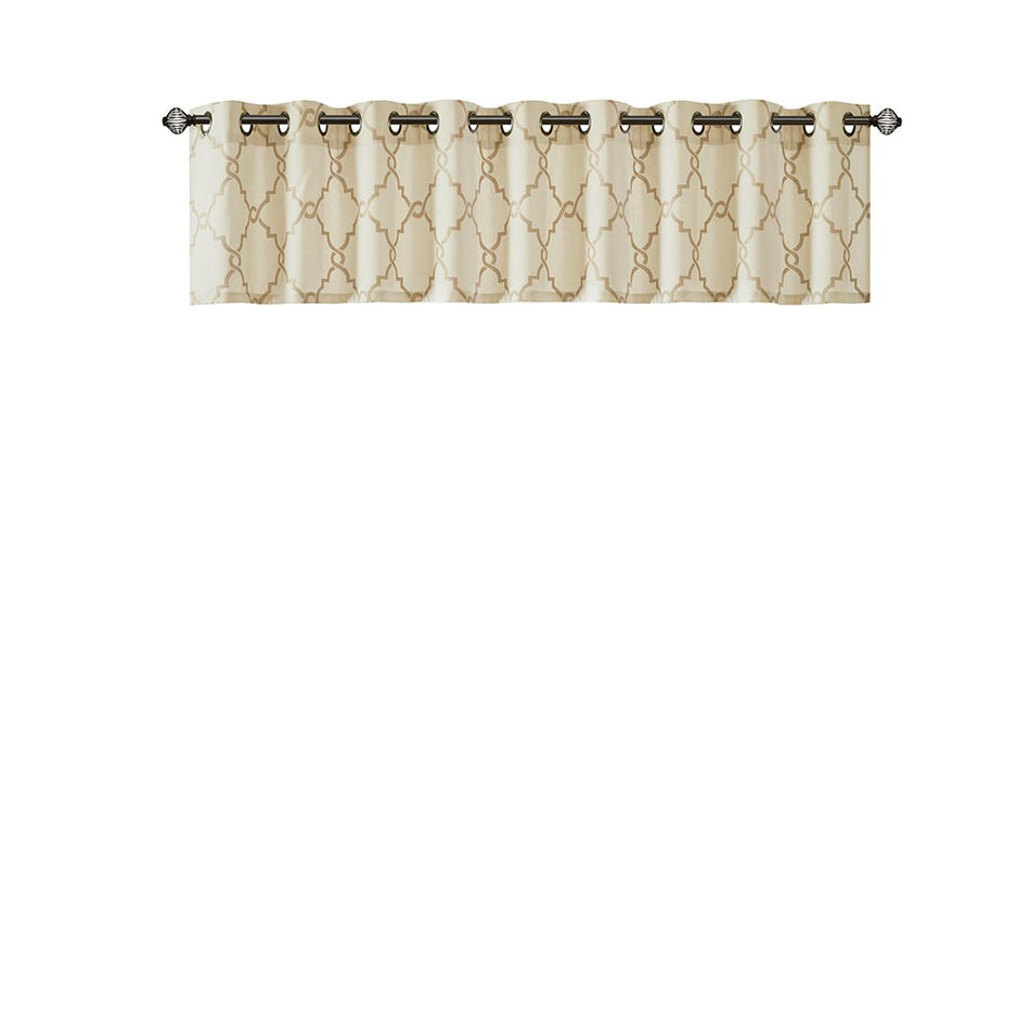 Saratoga Fretwork Print Grommet Top Window Valance - Beige / Gold - 50x18"