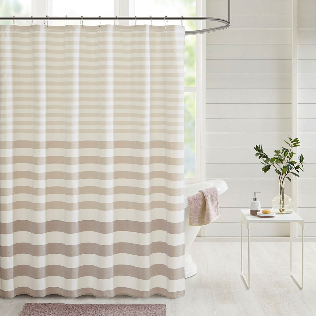 Madison Park Aviana Stripe Blended Yarn Dyed Woven Shower Curtain - Taupe - 72x72"