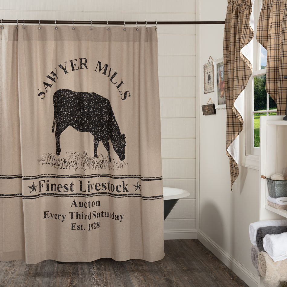 Sawyer Mill Charcoal Cow Shower Curtain 72x72