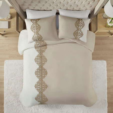 Madison Park Panache 3 Piece Embroidered Microfiber Duvet Cover Set
 - Tan - King/Cal King - MP12-8149