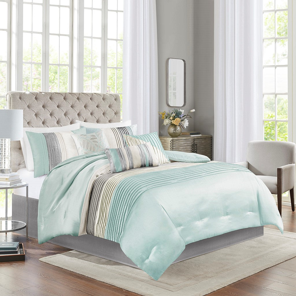 Madison Park Amherst 7 Piece Comforter Set - Aqua - Cal King Size