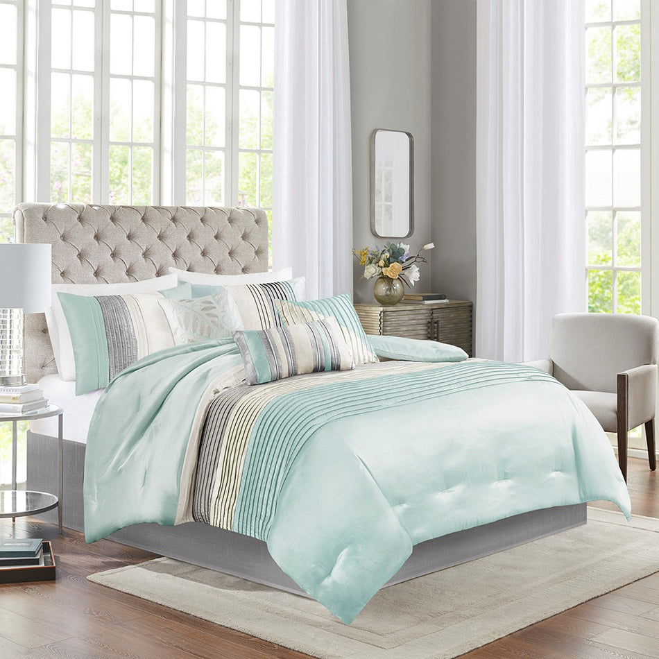 Madison Park Amherst 7 Piece Comforter Set - Aqua - Cal King Size