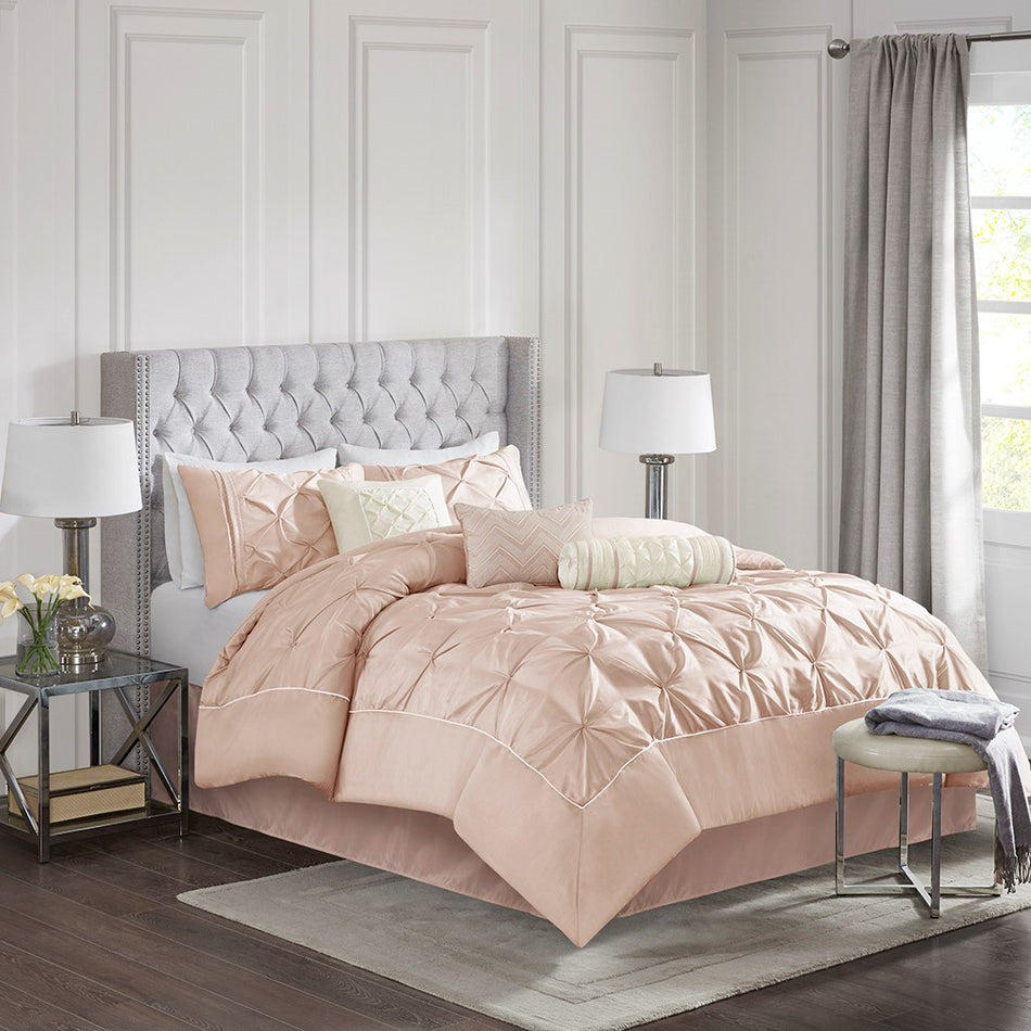 Madison Park Laurel 7 Piece Tufted Comforter Set - Blush - King Size