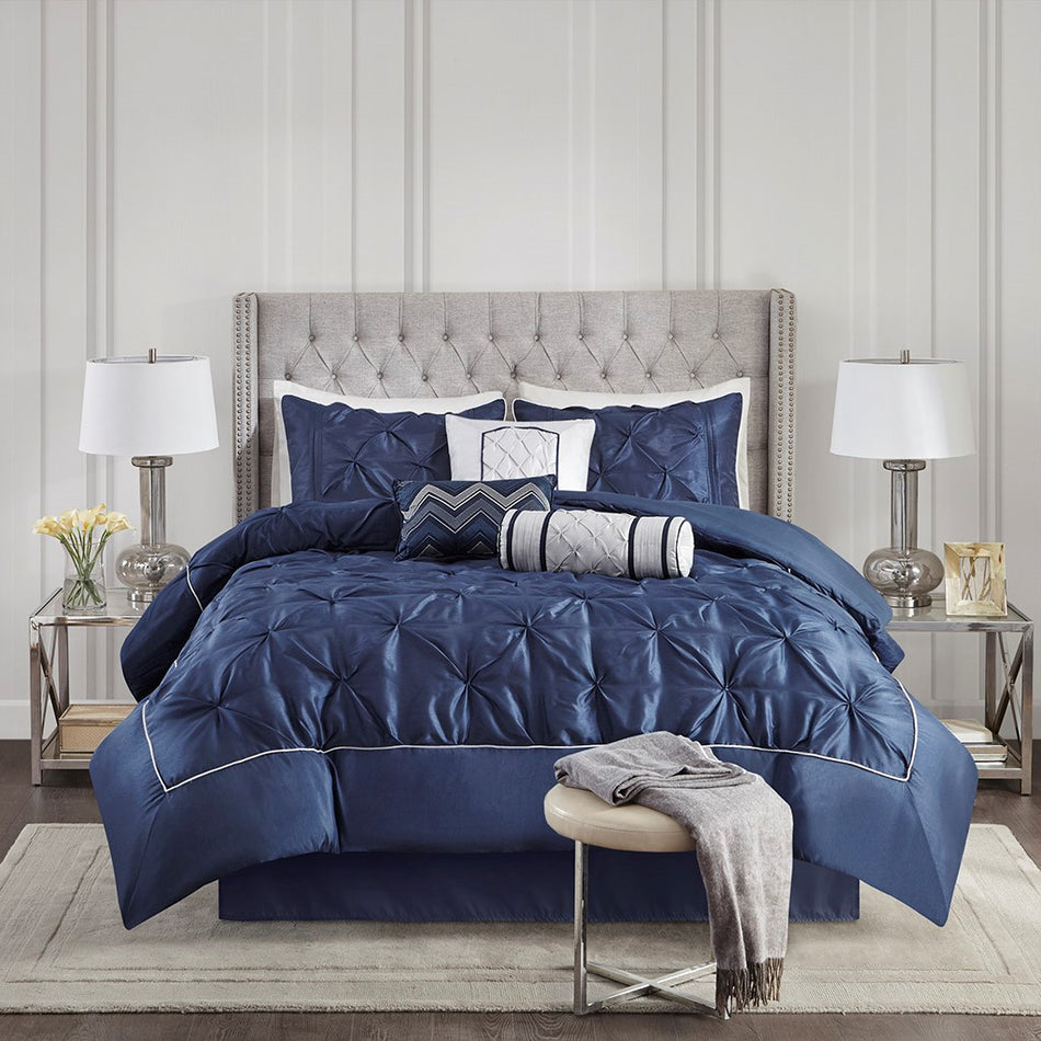 Laurel 7 Piece Tufted Comforter Set - Navy - Queen Size