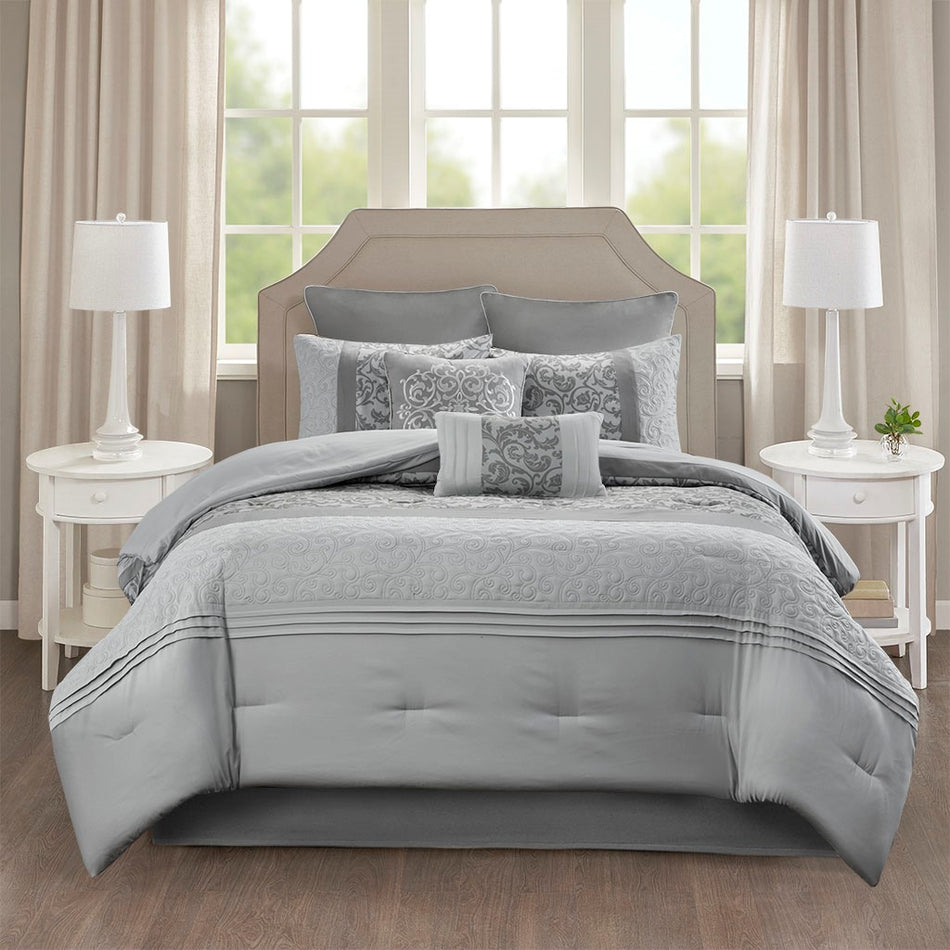 Ramsey Embroidered 8 Piece Comforter Set - Grey - Cal King Size