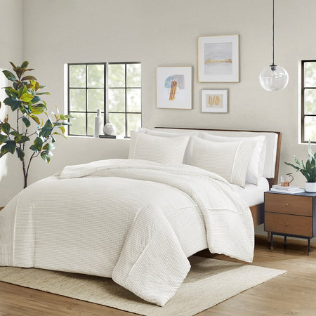 Beautyrest Apollo 3 Piece Striped Seersucker Oversized Duvet Cover Set
 - Ivory - Full/Queen - BR12-3842