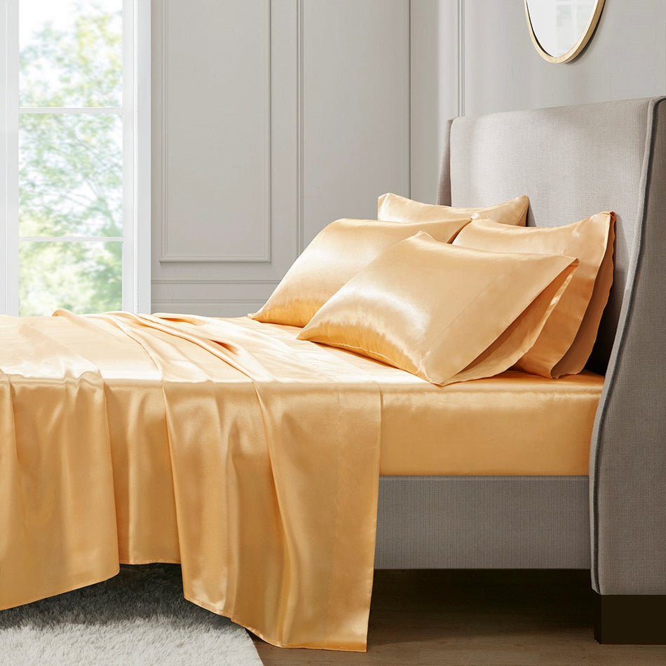 Satin Luxury 6 PC Sheet Set - Gold - Cal King Size