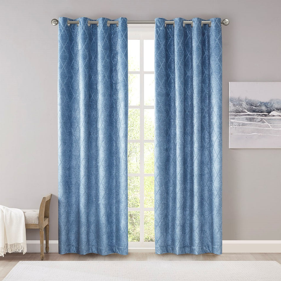 SunSmart Taylor Diamond Jacquard Total Blackout Panel - Blue - 50x108"